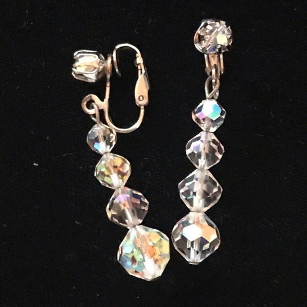 Vintage Rhinestone And Crystal Drop Clip Earrings